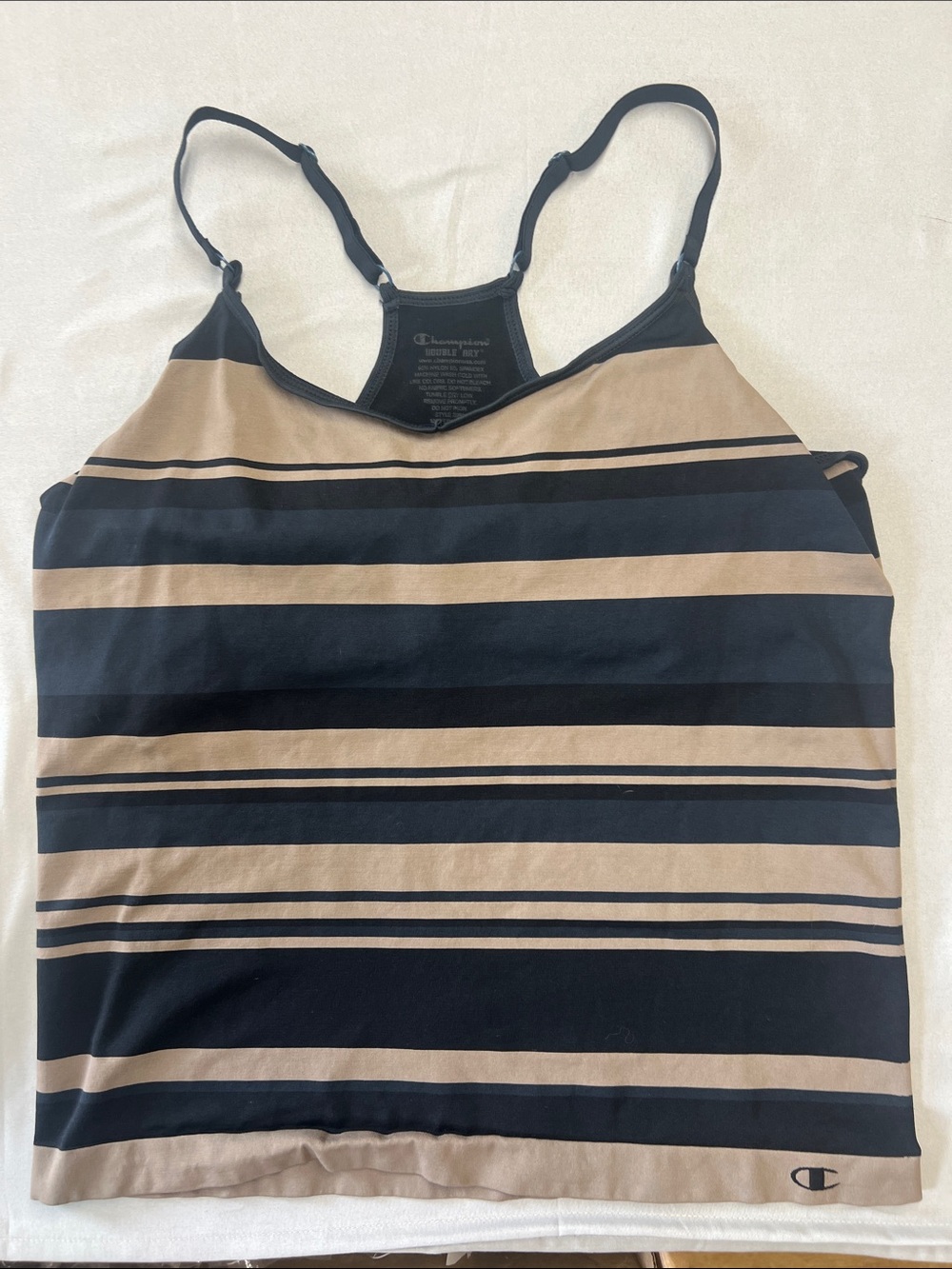 Champion Black and Tan Striped Slim Racerback Tank shelf 0818